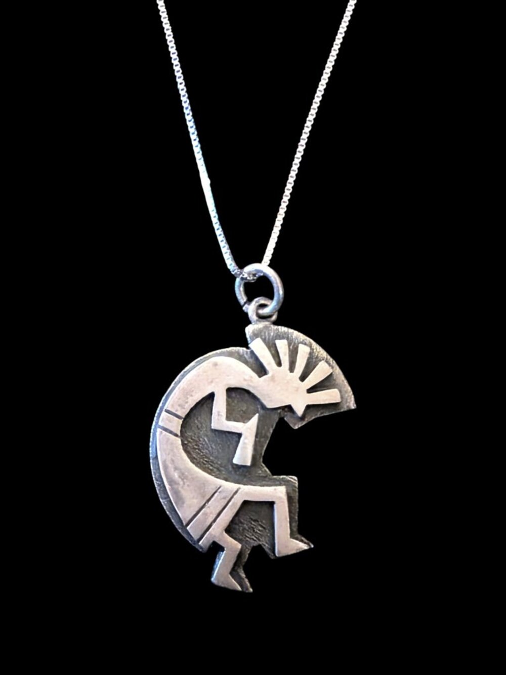 Ruth 925 Sterling Silver Mexico Kokopelli 1.14" Pendant 18" Chain Necklace